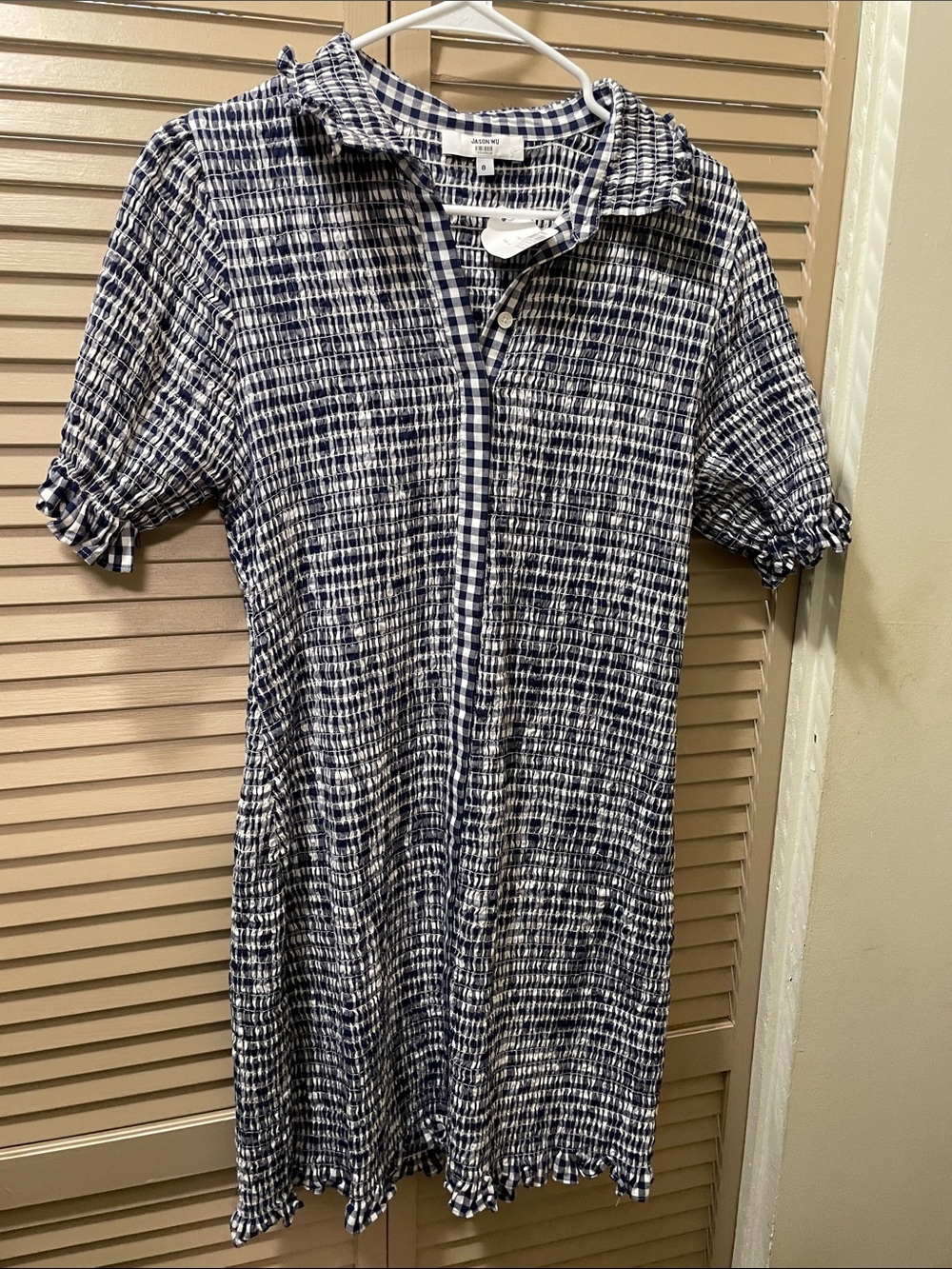 Jason Wu Navy and White Gingham Button-Front Dress full stretch